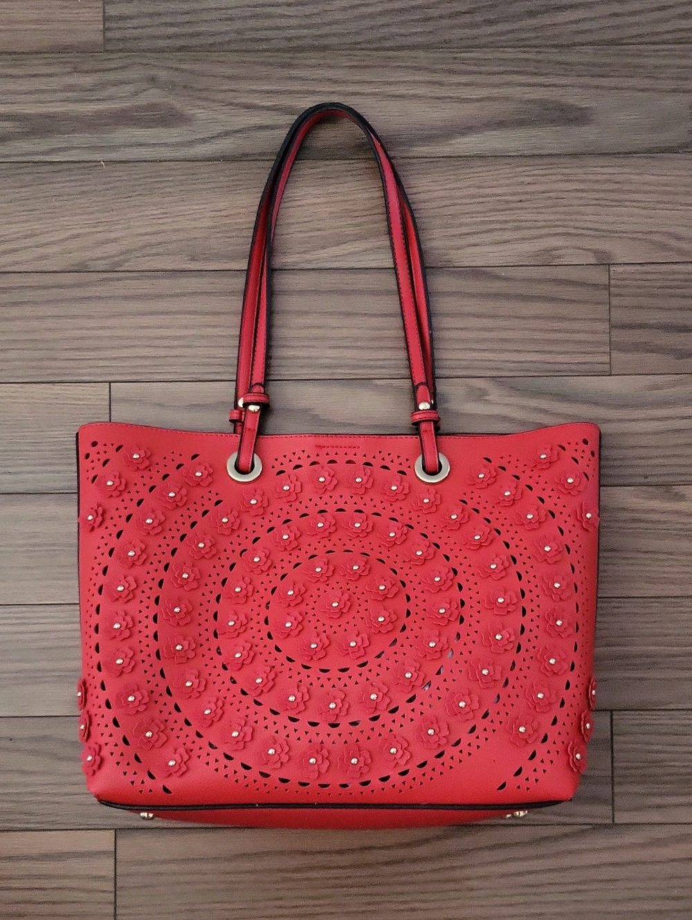 Red Floral Cutout Tote Bag - Women's Shoulder Bag
